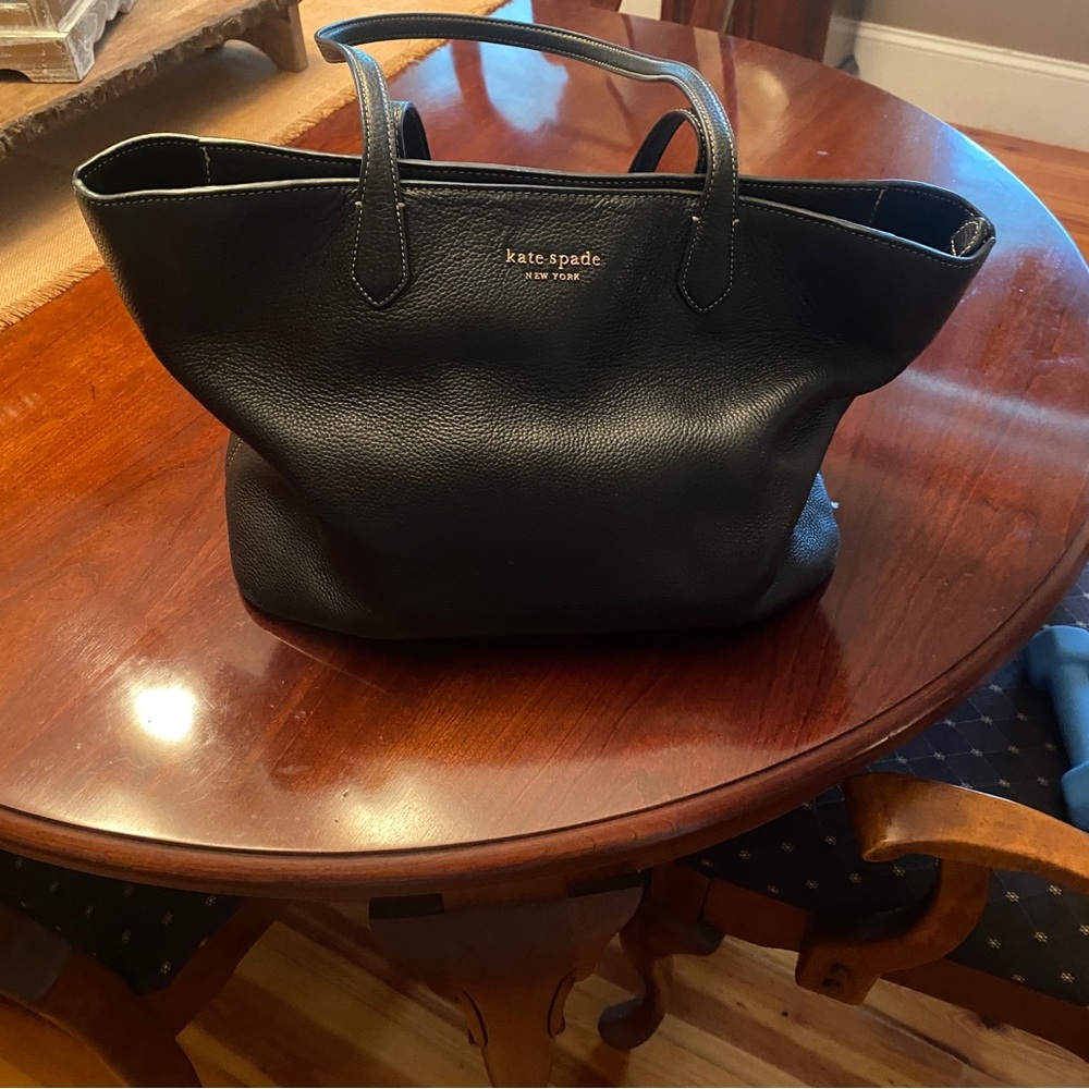 kate spade Black Pebbled Leather Tote with Gold Logo